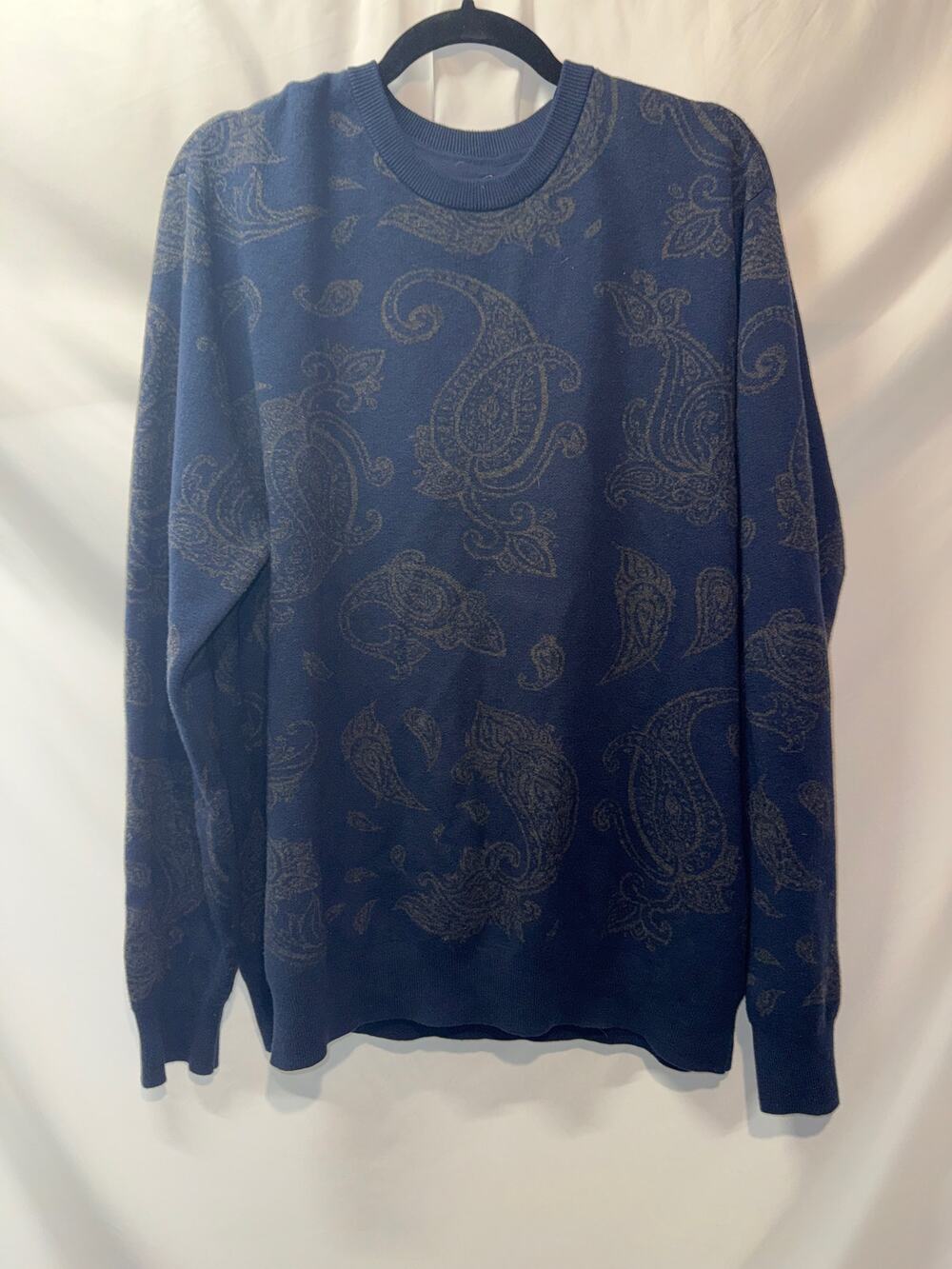 Robert Graham Mens XL Blue Paisley Crewneck Sweater Classic Fit Designer Knit